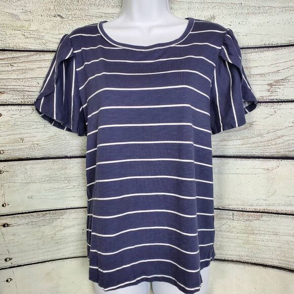 Maurices Women’s Navy White Stripe Short Sleeve Top Size M - Picture 1 of 7